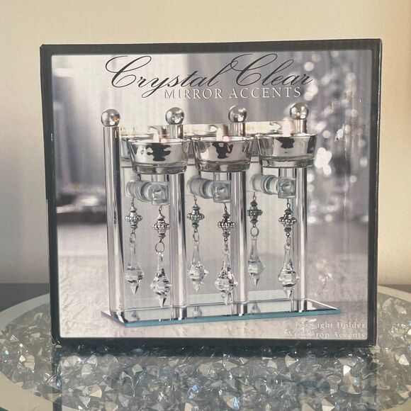 New Crystal clear trio mini candle holder decorative pendulum home decor mirror - Picture 2 of 16